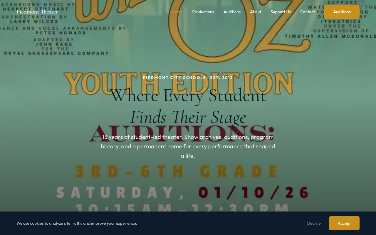 Piedmont City Schools Theater website screenshot