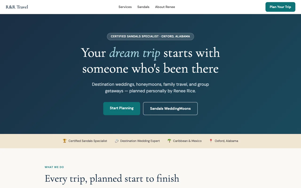 R&R Travel website screenshot