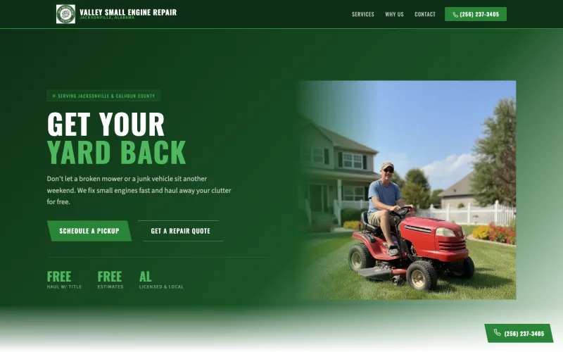 Valley Small Engine Repair website screenshot